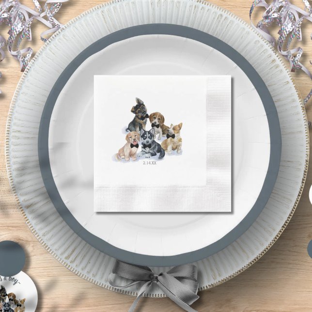Serviette En Papier Chiot pur | Cravate noire Élégant Baby shower mign (Pure Puppy | Black Tie Elegant Cute Baby Shower Napkins)
