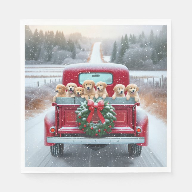 Serviette En Papier Chiots de Noël Golden Retriever (Devant)