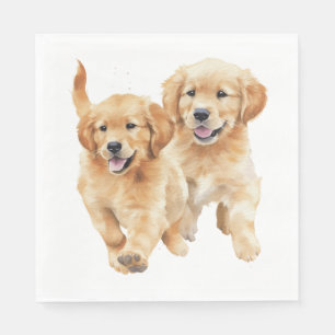 Serviette En Papier Chiots Retriever Golden Mignons Aquarelle Chien