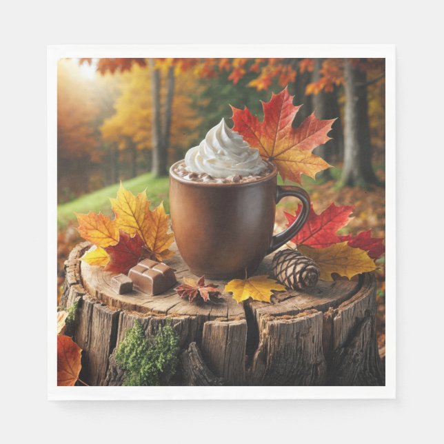 Serviette En Papier Chocolat Chaud D'Automne Sur La Pompe D'Arbre (Devant)