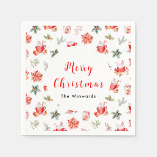 Serviette En Papier Chocolat chaud de Noël et poinsettias rouges