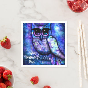 Serviette En Papier Chouette Abstraite aux Grands Yeux Bleu Vert Viole