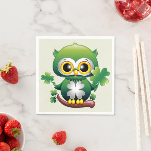 Serviette En Papier Chouette bébé mignon St Patrick dessin animé