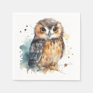 Serviette En Papier Chouette d'aquarelle mignonne