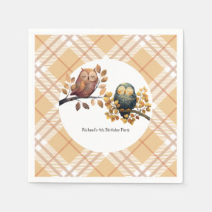 Serviette En Papier Chouette d'automne et écureuil garçon Anniversaire