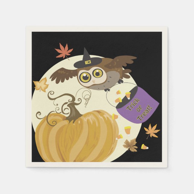 Serviette En Papier Chouette d'Halloween Trick ou Treat! (Devant)