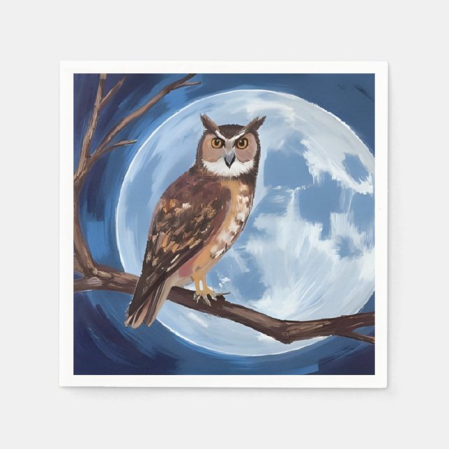 Serviette En Papier Chouette Effrayante Pleine Lune Halloween (Devant)