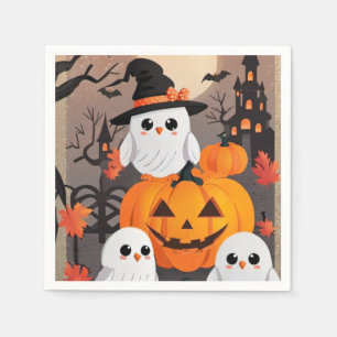 Serviette En Papier Chouette fantôme mignonne et Citrouille Halloween 