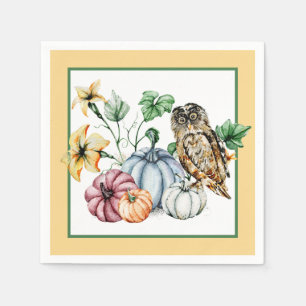 Serviette En Papier Chouette mignonne et citrouilles d'automne