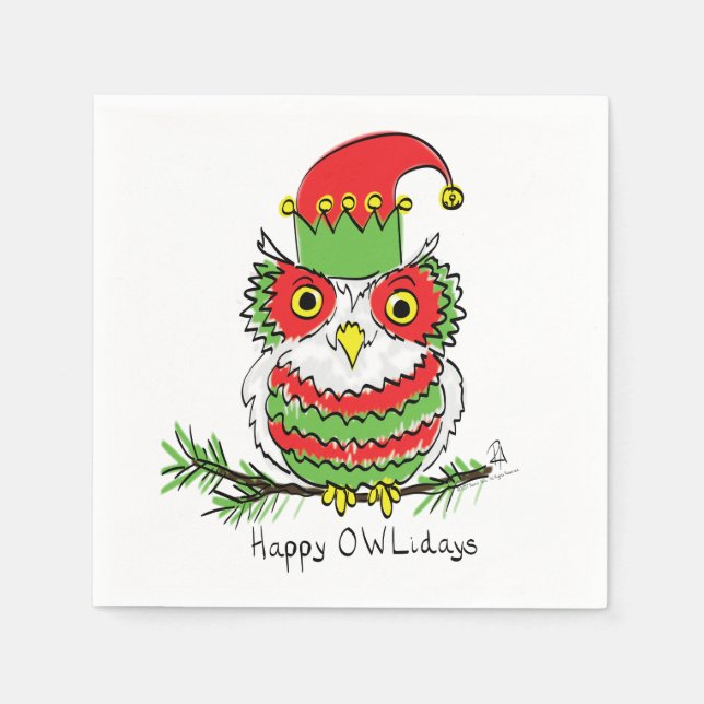 Serviette En Papier Chouette Noël Mignonne Vacances amusantes (Devant)
