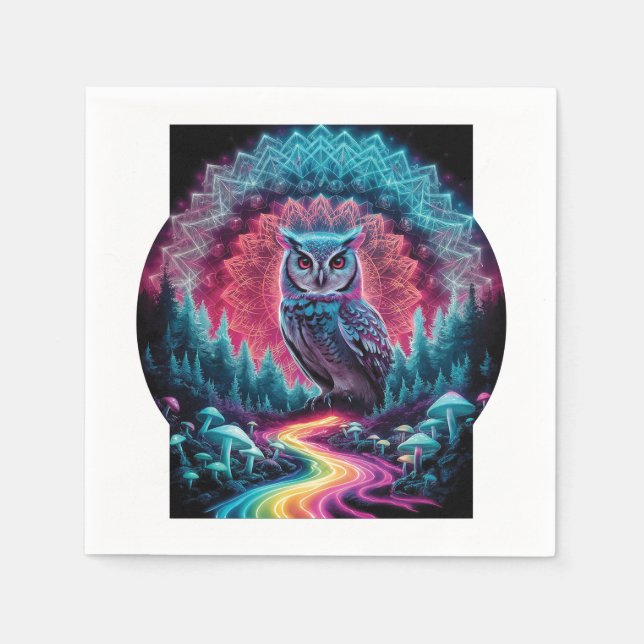 Serviette En Papier Chouette psychédélique Mandala - Trippy Forest Art (Devant)