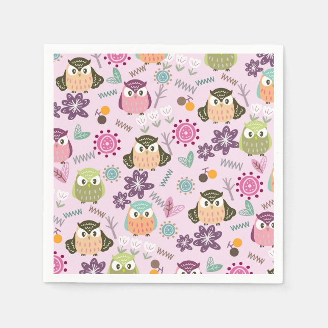 Serviette En Papier Chouette rose (Devant)