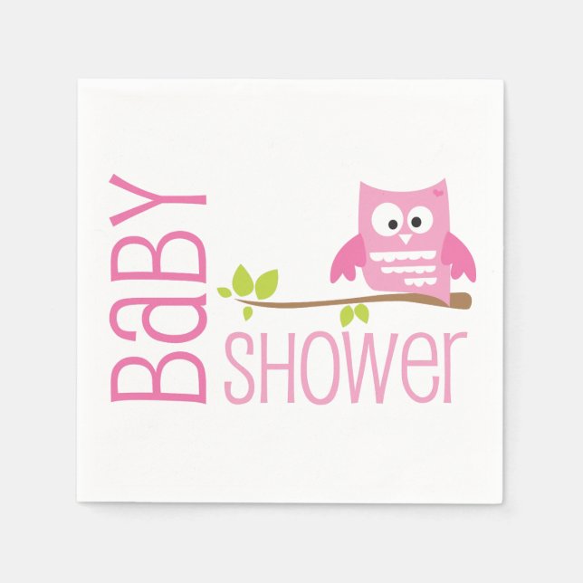 Serviette En Papier Chouette rose Baby shower Napkin (Devant)
