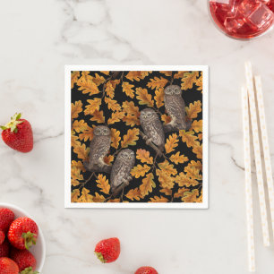 Serviette En Papier Chouettes d'automne sur noir