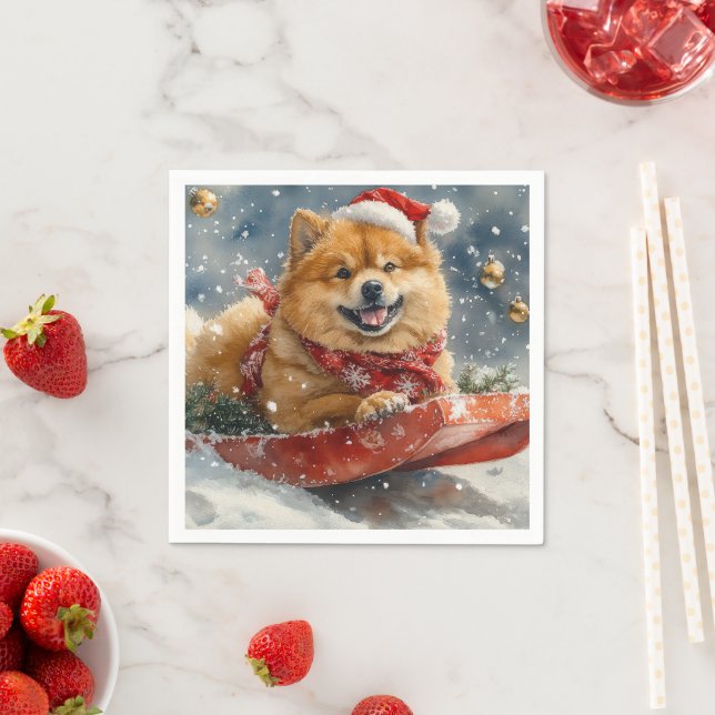 Serviette En Papier Chow Chow Dog in Sledge Let's neige Christmas (En situation)