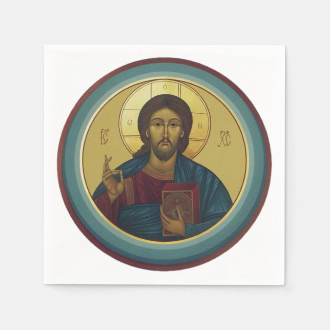 Serviette En Papier Christ Pantocrator byzantin Mosaïque ronde Art (Devant)