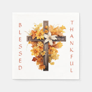 Serviette En Papier Christian Automne Floral Cross Thanksgiving