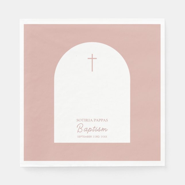 Serviette En Papier Christian Baptême Christening Girl'arc rose (Devant)