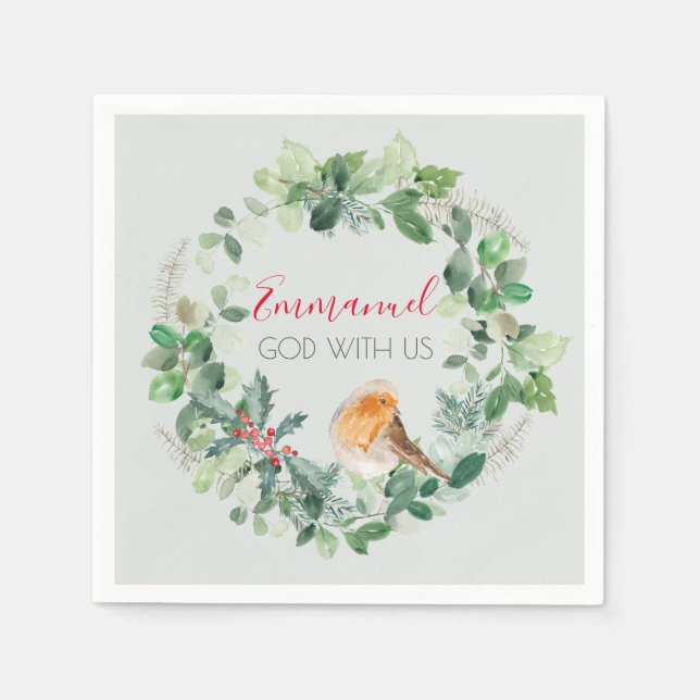 Serviette En Papier Christian Christmas Wreath Winter Robin (Devant)