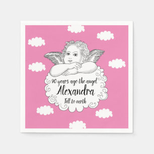 Serviette En Papier Christian Cloud Angel Joyeux 90e anniversaire rose