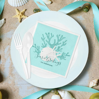 Serviette En Papier Christmas Beach Seas & salutations Sand Dollar Aqu