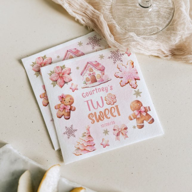 Serviette En Papier Christmas Cookie Two Sweet 2nd Birthday girl pink (Créateur téléchargé)