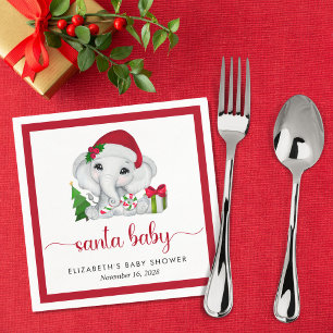 Serviette En Papier Christmas Elephant Père Noël Baby Girl Douche