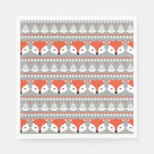 Serviette En Papier Christmas Fox grand motif, bois d'hiver