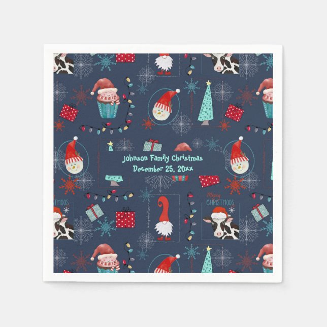 Serviette En Papier Christmas Fun Custom Name and Date (Devant)