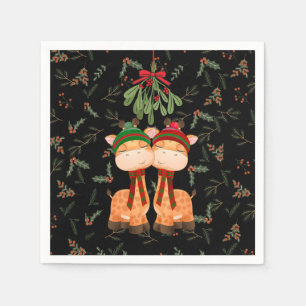 SERVIETTE EN PAPIER CHRISTMAS GIRAFFES KISSING SOUS UN LIVRE MAL