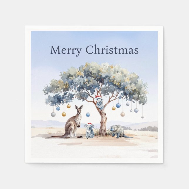 Serviette En Papier Christmas Kangaroo Koalas Platypus Gumtree Baubles (Devant)