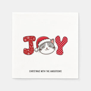 Serviette En Papier Christmas Kitty Chat "JOY" Papier personnalisé