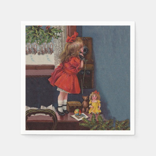 Serviette En Papier Christmas Little Girl Téléphone Antique (Devant)