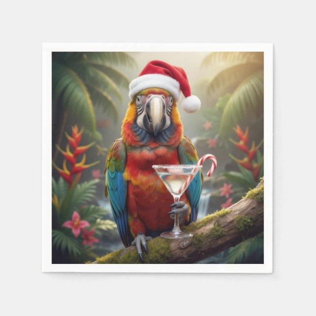 Serviette En Papier Christmas Macaw Parrot With Martini Cocktail (Devant)