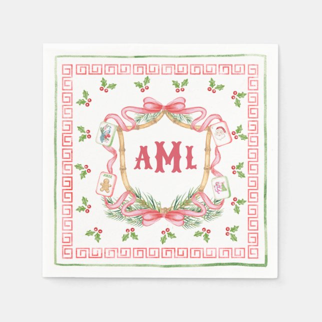Serviette En Papier Christmas Mahjong | Monogram (Devant)