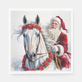 Serviette En Papier Christmas Paper Napkin Santa Riding a White Horse