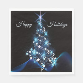 Serviette En Papier Christmas Party Blue Tree Shiny Black Elegant