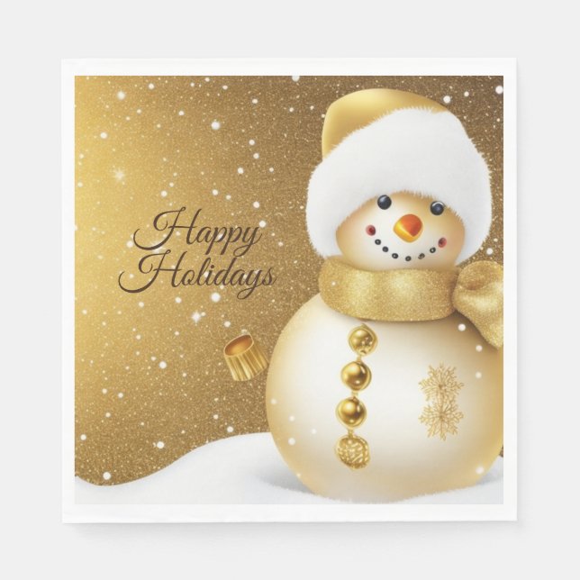Serviette En Papier Christmas Party Golden Snowman Snowflakes Holidays (Devant)