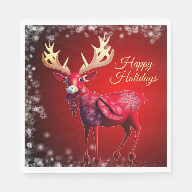 Serviette En Papier Christmas Party Red Reindeer Winter Holidays (Devant)