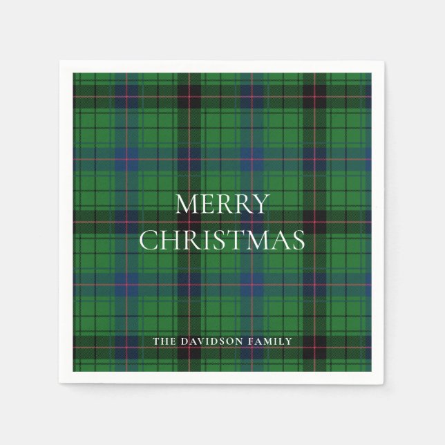 Serviette En Papier Christmas Plaid Davidson Tartan Motif Green (Devant)