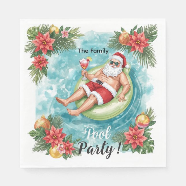 Serviette En Papier Christmas Pool Party with Santa Claus  (Devant)