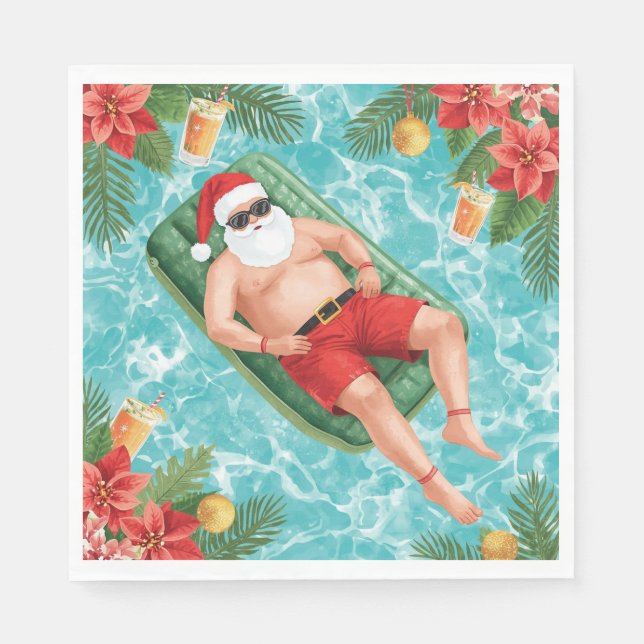 Serviette En Papier Christmas Pool Party with Santa Claus  (Devant)