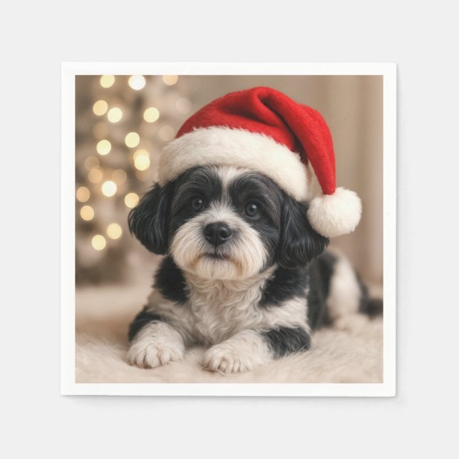Serviette En Papier Christmas Shih Tzu Dog With Santa Hat (Devant)