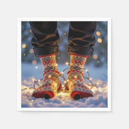 Serviette En Papier Christmas Socks and Holiday Lights in Snow