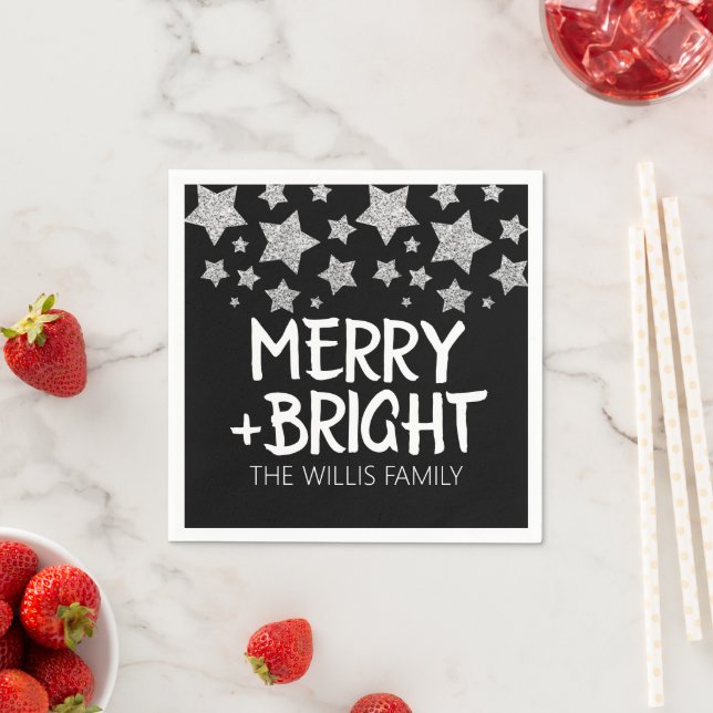Serviette En Papier Christmas Sparkle Stars Joyeux Nom de famille (En situation)