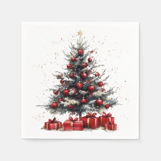 Serviette En Papier Christmas Tree Red Ornaments Gifts Holiday (Devant)