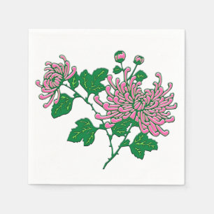 Serviette En Papier Chrysanthèmes chinois - rose doux