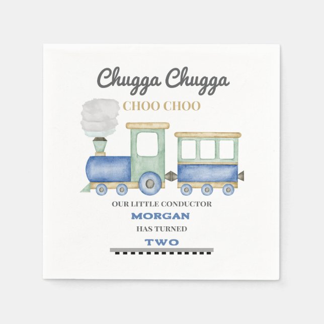 Serviette En Papier Chugga Choo, train bleu pour le 2e anniversaire du (Devant)