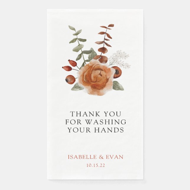 Serviette En Papier Chute Aquarelle Floral Mariage serviette d'hôte (Devant)