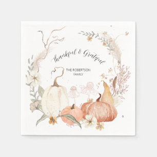 Serviette En Papier Chute Citrouille aquarelle Florale Merci Grateful
